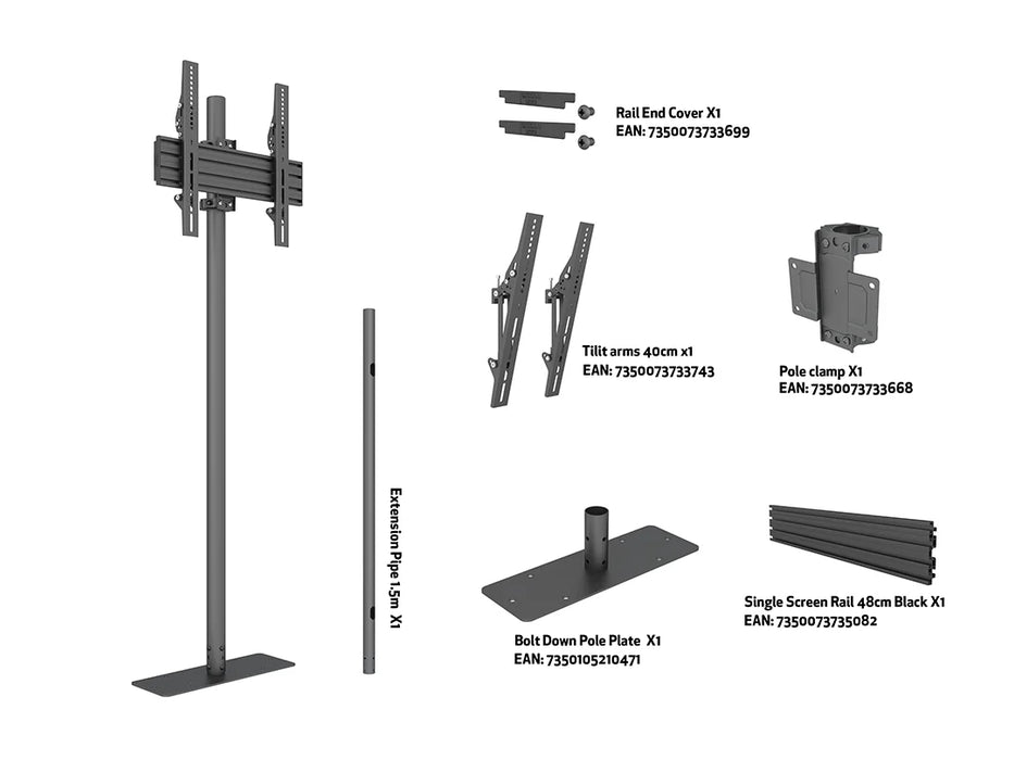 32" - 65" Landscape / Portrait 1.5m Pole Floor Mount Pro Display